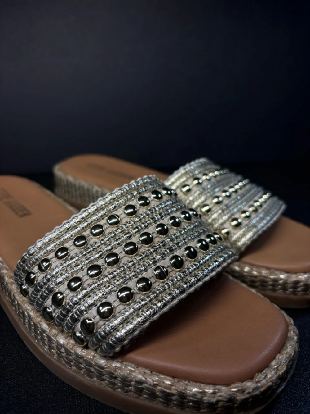 Steve Madden Boardwalk Studded Espadrille Platform Slide Sandals 8.5